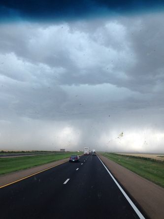 A snapshot from my seat in the RV as we approached the storm. 