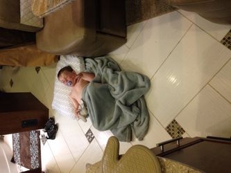 This is how Jude reacts to skipping a nap. Just drags all us stuff to the kitchen floor. 
